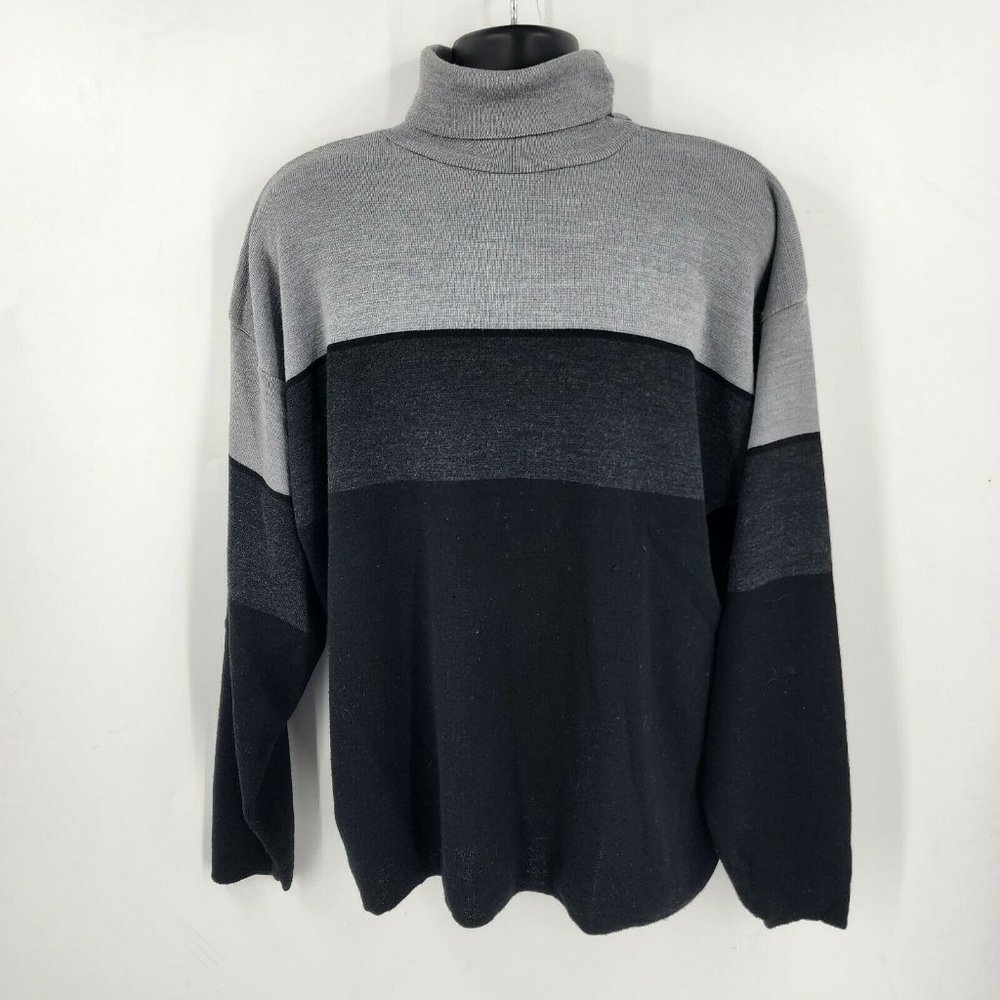 Bachrach Men's Merino Wool Blend Colorblock Turtleneck Long Sleeve Sweater sz L